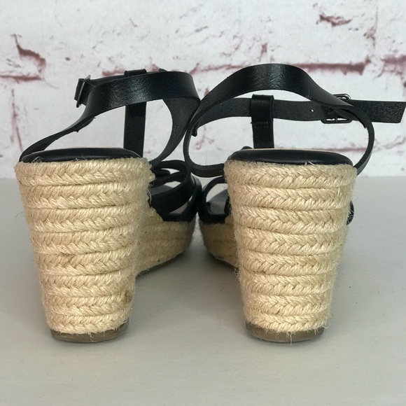 ROCK & CANDY  Fola Espadrille Jute Wrapped Wedge Sandals 8.5 Black faux leather - Picture 5 of 16
